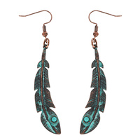 WESTERN SYNTHETIC SEMI STONE FEATHER DANGLE AND DROP HOOK EARRINGS