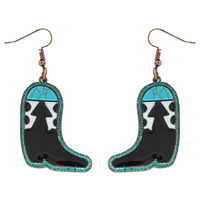 SYNTHETIC SEMI STONE WESTERN COWBOY BOOTS DANGLE AND DROP ENAMEL COATED HOOK EARRINGS