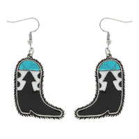 SYNTHETIC SEMI STONE WESTERN COWBOY BOOTS DANGLE AND DROP ENAMEL COATED HOOK EARRINGS