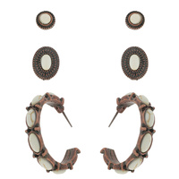 ASSORTED 3-PIECE SYNTHETIC SEMI STONE WESTERN EARRING SET IN SILVER AND COPPER TONE OXIDIZED METAL