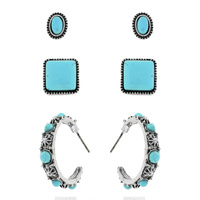 ASSORTED 3-PIECE SYNTHETIC SEMI STONE WESTERN EARRING SET