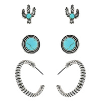 ASSORTED 3-PIECE SYNTHETIC SEMI STONE WESTERN CACTUS EARRING SET