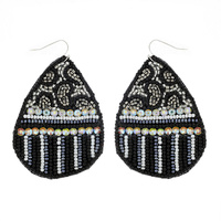 SEED BEAD LEOPARD PRINT TEARDROP HANDMADE BEADED DANGLE AND DROP HOOK EARRINGS
