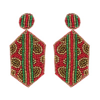 2-TIER SEED BEAD HEXAGONAL STRIPED LEOPARD PRINTED HANDMADE BEADED DANGLE AND DROP EARRINGS