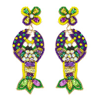 JEWELED MARDI GRAS CRAYFISH HANDMADE BEADED EMBROIDERY NOVELTY DANGLE AND DROP EARRINGS