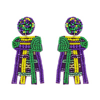 BEADED EMBROIDERY NEW ORLEANS MARDI GRAS LADDER HANDMADE NOVELTY DANGLE AND DROP EARRINGS