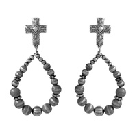 CROSS - 2-TIER WESTERN NAVAJO PEARL BEADED TEARDROP DANGLE AND DROP EARRINGS