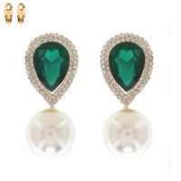 2-TIER CRYSTAL RHINESTONE TEARDROP HALO & SYNTHETIC PEARL CLIP ON EARRINGS