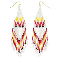 HANDMADE NATIVE AMERICAN ZIG ZAG PATTERN MULTICOLOR SEED BEAD BEADED TASSEL DANGLE AND DROP HOOK EARRINGS
