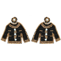 2-TIER SEED BEAD HANDMADE BEADED EMBROIDERY DANGLE AND DROP CONTRAST TRIM TWEED JACKET SYNTHETIC PEARL DANGLE AND DROP EARRINGS