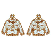 2-TIER SEED BEAD HANDMADE BEADED EMBROIDERY DANGLE AND DROP CONTRAST TRIM TWEED JACKET SYNTHETIC PEARL DANGLE AND DROP EARRINGS