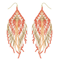HANDMADE NATIVE AMERICAN GEOMETRIC PATTERN MULTICOLOR SEED BEAD BEADED TASSEL DANGLE AND DROP HOOK EARRINGS