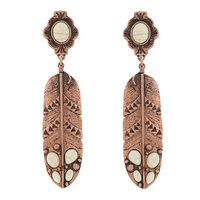 WESTERN TURQUOISE SYNTHETIC SEMI STONE FEATHER SHAPED LINEAR DANGLE AND DROP EARRINGS