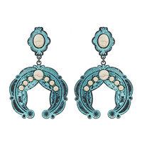 WESTERN 2-TIER TURQUOISE SEMI STONE SQUASH BLOSSOM DANGLE AND DROP EARRINGS
