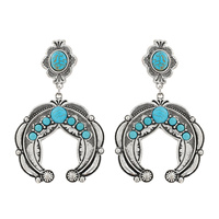 WESTERN 2-TIER TURQUOISE SEMI STONE SQUASH BLOSSOM DANGLE AND DROP EARRINGS