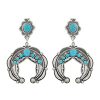 WESTERN 2-TIER TURQUOISE SEMI STONE SQUASH BLOSSOM DANGLE AND DROP EARRINGS