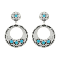 WESTERN 2-TIER OPEN CIRCLE SYNTHETIC TURQUOISE SEMI STONE DANGLE AND DROP EARRINGS