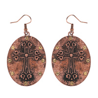 WESTERN CRYSTAL RHINESTONE STUDDED CROSS OVAL DANGLE AND DROP EARRINGS