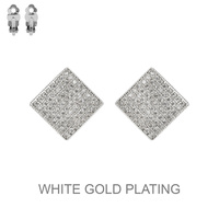 SILVER CUBIC WHITE GOLD PLATING RHOMBUS CLIP EARRING