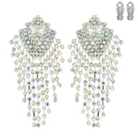 CRYSTAL RHINESTONE CHANDELIER CASCADE CLIP ON DROP EARRINGS