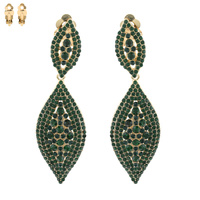 2-TIER LEAF SHAPED RHINESTONE & SYNTHETIC PEARL CLIP ON DANGLE AND DROP EARRINGS