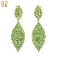 2-TIER LEAF SHAPED RHINESTONE & SYNTHETIC PEARL CLIP ON DANGLE AND DROP EARRINGS