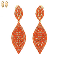 2-TIER LEAF SHAPED RHINESTONE & SYNTHETIC PEARL CLIP ON DANGLE AND DROP EARRINGS