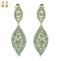 2-TIER LEAF SHAPED RHINESTONE & SYNTHETIC PEARL CLIP ON DANGLE AND DROP EARRINGS