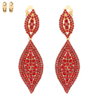 2-TIER LEAF SHAPED RHINESTONE & SYNTHETIC PEARL CLIP ON DANGLE AND DROP EARRINGS