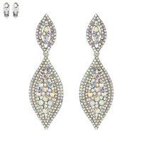 2-TIER LEAF SHAPED RHINESTONE & SYNTHETIC PEARL CLIP ON DANGLE AND DROP EARRINGS