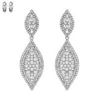2-TIER LEAF SHAPED RHINESTONE & SYNTHETIC PEARL CLIP ON DANGLE AND DROP EARRINGS
