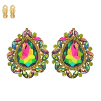 VINTAGE CRYSTAL TEARDROP HALO CLIP-ON EARRINGS