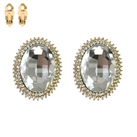 OVAL RHINESTONE CLIP EARRING