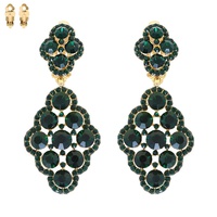 2-TIER CRYSTAL RHINESTONE QUATREFOIL SHAPED DANGLE AND DROP CLIP-ON EARRINGS