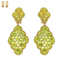 2-TIER CRYSTAL RHINESTONE QUATREFOIL SHAPED DANGLE AND DROP CLIP-ON EARRINGS