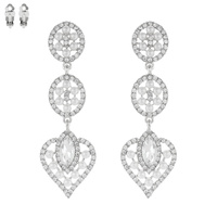 3-TIER HEART SHAPED RHINESTONE & SYNTHETIC PEARL CLIP ON DANGLE AND DROP EARRINGS
