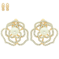 PEARL CRYSTAL ROSE CLIP-ON EARRINGS