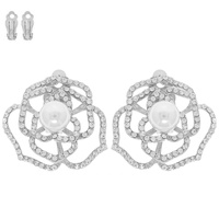 PEARL CRYSTAL ROSE CLIP-ON EARRINGS