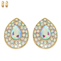CRYSTAL RHINESTONE TEARDROP CUT HALO CLIP-ON EARRINGS