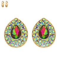 CRYSTAL RHINESTONE TEARDROP CUT HALO CLIP-ON EARRINGS
