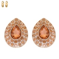 CRYSTAL RHINESTONE TEARDROP CUT HALO CLIP-ON EARRINGS