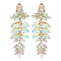 PETAL LINEAR LONG DROP CRYSTAL RHINESTONE CLIP ON EARRINGS