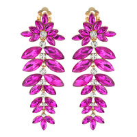 PETAL LINEAR LONG DROP CRYSTAL RHINESTONE CLIP ON EARRINGS
