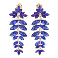 PETAL LINEAR LONG DROP CRYSTAL RHINESTONE CLIP ON EARRINGS