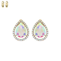 CRYSTAL RHINESTONE TEARDROP CUT HALO CLIP-ON EARRINGS