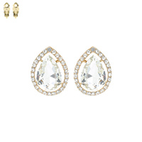 CRYSTAL RHINESTONE TEARDROP CUT HALO CLIP-ON EARRINGS