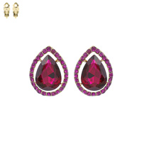 CRYSTAL RHINESTONE TEARDROP CUT HALO CLIP-ON EARRINGS