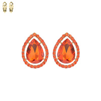 CRYSTAL RHINESTONE TEARDROP CUT HALO CLIP-ON EARRINGS