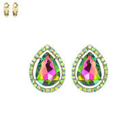 CRYSTAL RHINESTONE TEARDROP CUT HALO CLIP-ON EARRINGS