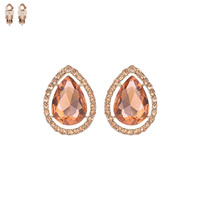 CRYSTAL RHINESTONE TEARDROP CUT HALO CLIP-ON EARRINGS